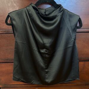 Rachel Zoe Black Satin Draped Mock Neck Camisole